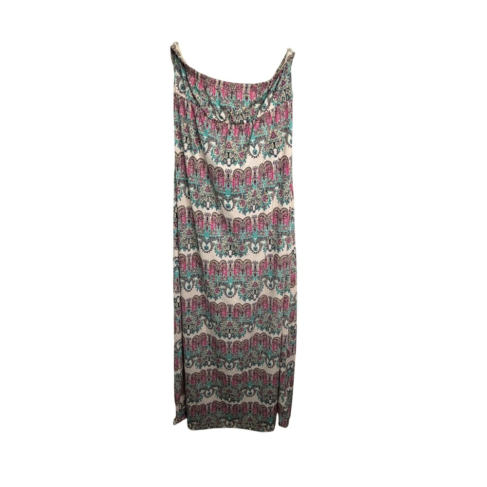 Cato Womens Plus Size 18/20 Strapless Paisley Maxi Dress Pink Teal Beaded Tassel - Picture 4 of 5